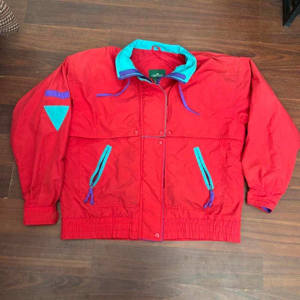 Cabin Creek Vintage Nylon Windbreaker Jacket Red Teal Purple M